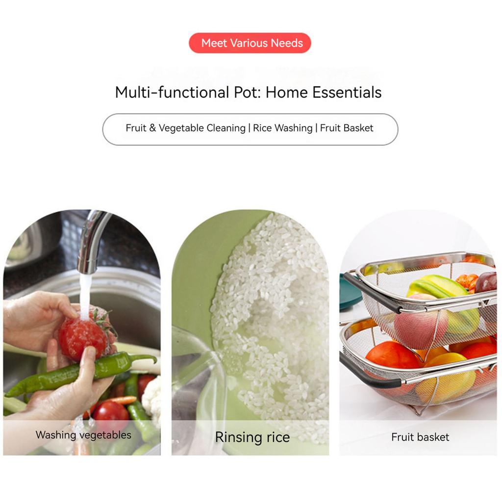 Stainless Steel Colander Strainer with Expandable Handles Collapsible Filter Basket Rectangular Fine Mesh Sieve Kitchen Supply