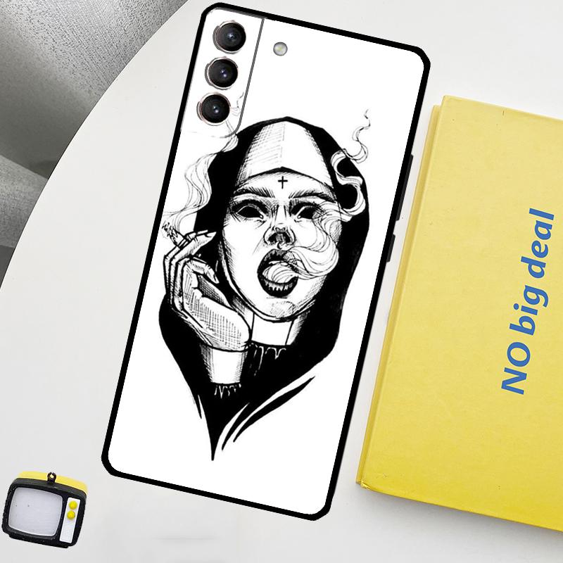 Demon Nun Devil Satan Cross Phone Case For Samsung Galaxy S25 S26 Ultra S21 S22 S23 S24 Ultra S10 S20 Plus S25 FE Cover