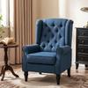 Lounge Chair, Upholstered Armchair, Wooden Legs, 74 x 86 x 102 cm, Blue