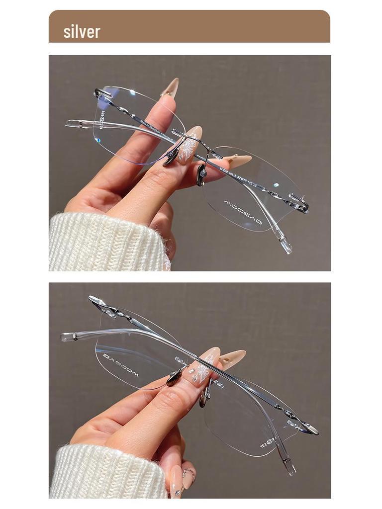 Damen Luxuriöse Ultraleichte Titan Myopie Cat-Eye Randlose Brille mit Schmetterlingsdesign