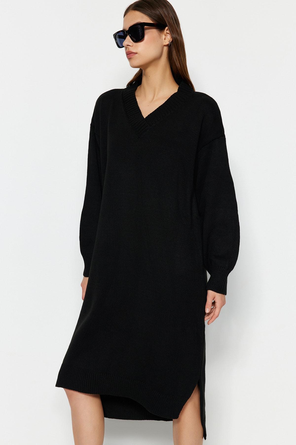 Trendyol Rochie Neagră Cu Decolteu În V Pulover Maxi Twoaw23el00642.. Negru