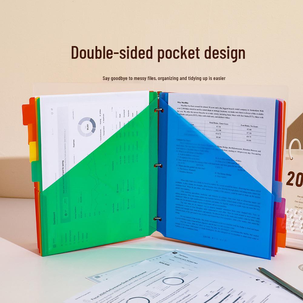 US Letter Size File Dividers with Double-Sided Pockets and Three-Hole Design, Color-Coded Index Pages, Loose-Leaf Classification