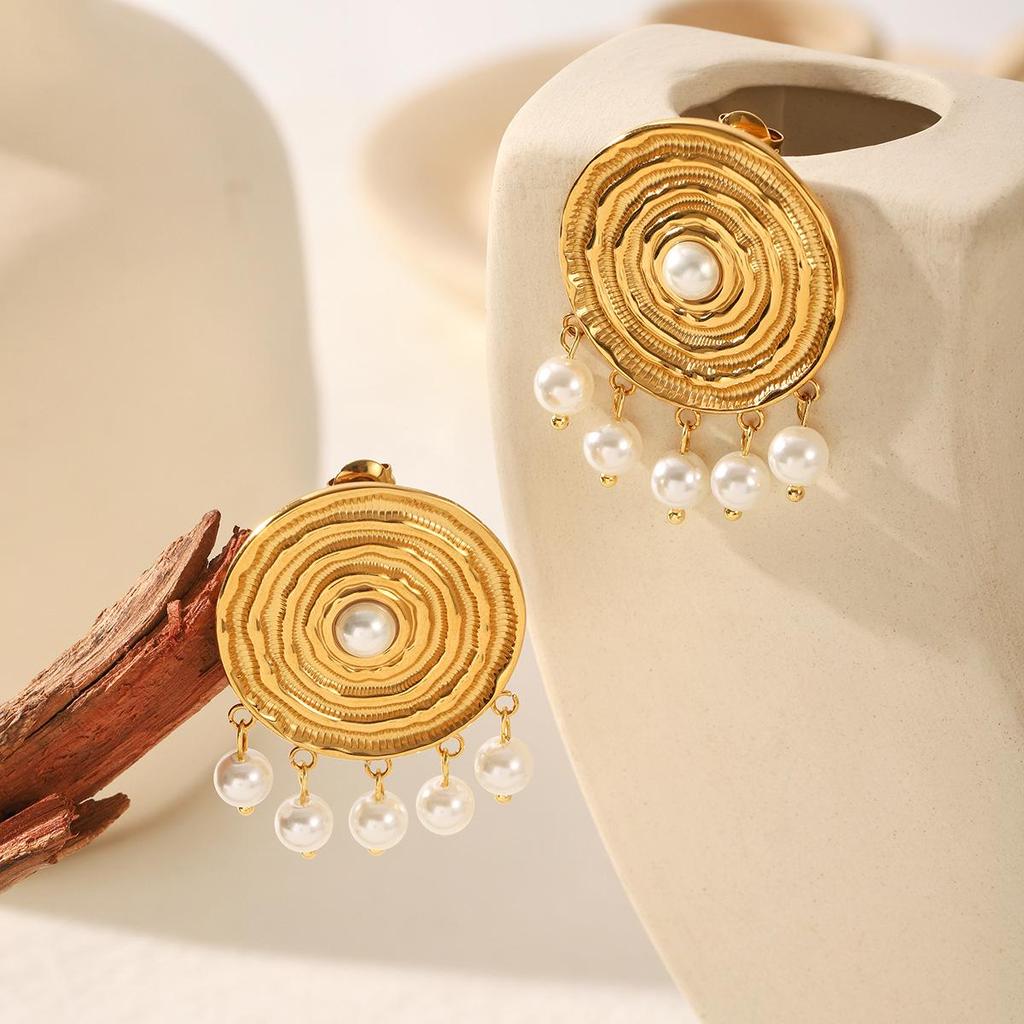 Luxury European & American Tassel Pearl Stainless Steel Earrings
