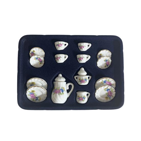 1:12 Miniature Ceramic Tea Set Gold Edge Collection Realistic Mini Teapot Cups And Saucers Micro Scene Decor for DIY Projects Collectors Kids