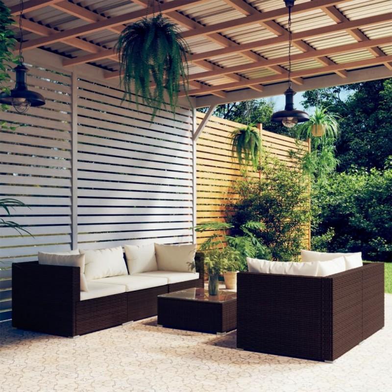 Día y Noche - Día y Noche Set muebles de jardín 6 piezas y cojines ratán sintético marrón