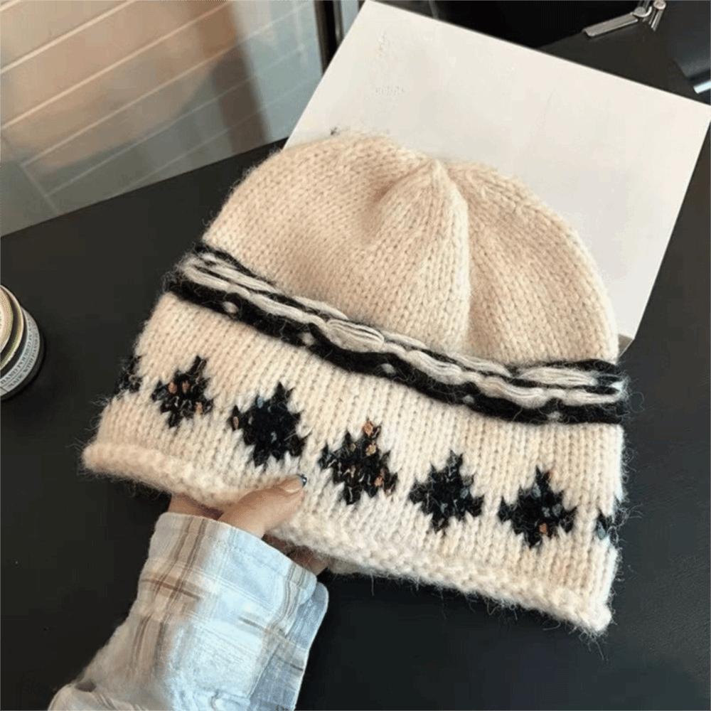 Knitted Retro Beanie Hat Warm Winter Cold Hat Vintage Style Jacquard Knitted Hat  Winter