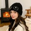 Knitting Hat Solid Color Warm Knitted Hat with Glasses Decor Elastic Windproof Winter Hat Outdoor Travel Cycling Daily Wear