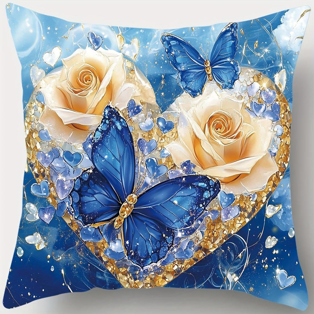 Elegant Floral and Butterfly Decorative pillowcaseSuitable for Sofa Car Bedroom Decorative Cushion Cover Pillow Cover