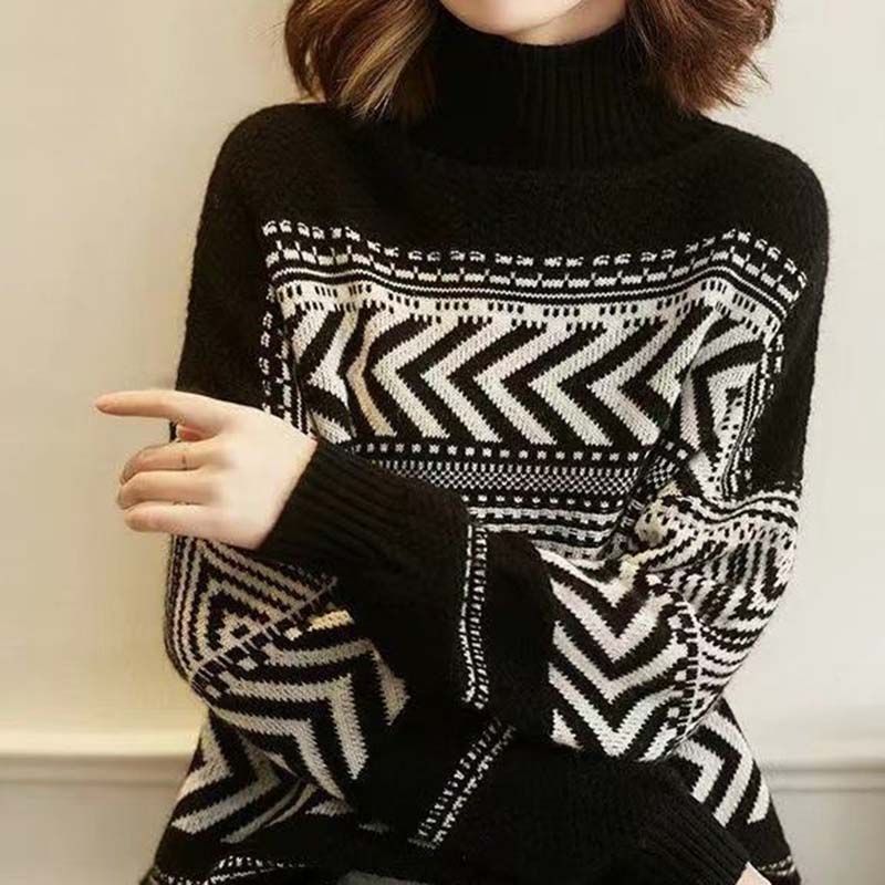 Свитер для женщин Осень Зима Утепленный Теплый Вязаный Эластичный С длинным рукавом Топы S