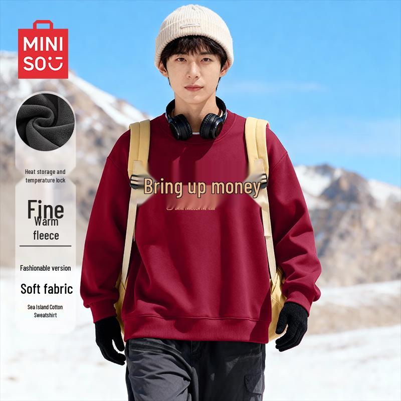 

MINISO Men s Retro Fleece Lined Crew Neck Sweatshirt M