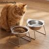 Stainless Steel Raised Cat Bowls Monkey-shaped 15 Degree Inclined Elevated Pet Bowl with Stand Anti-flip Pet Feeder Container