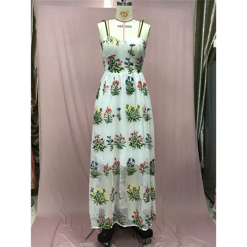 Bohemian Vintage Floral Pattern Colorful Embroidered Sexy Loose Maxi Dress For Women Summer Fashion Casual Beachwear