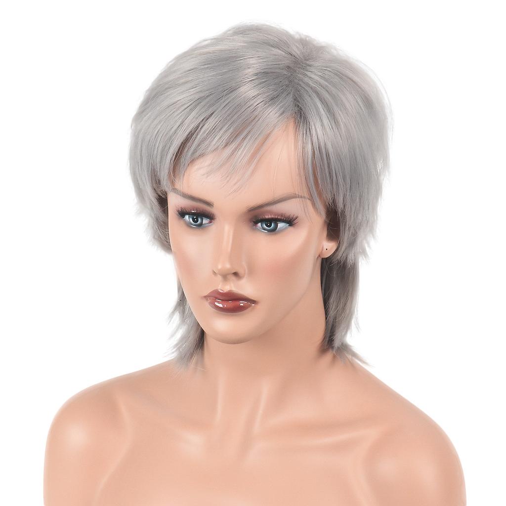 Parrucche Sintetiche Corte da Donna Parrucca Grigio Argento con Frangia per Donne Parrucca Liscia Festa Cosplay Parrucca Quotidiana Parrucche in Fibra Termoresistente