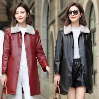 Leather Women's Thickened New Women's Winter Coat Mom's Mid Length Women's Wear