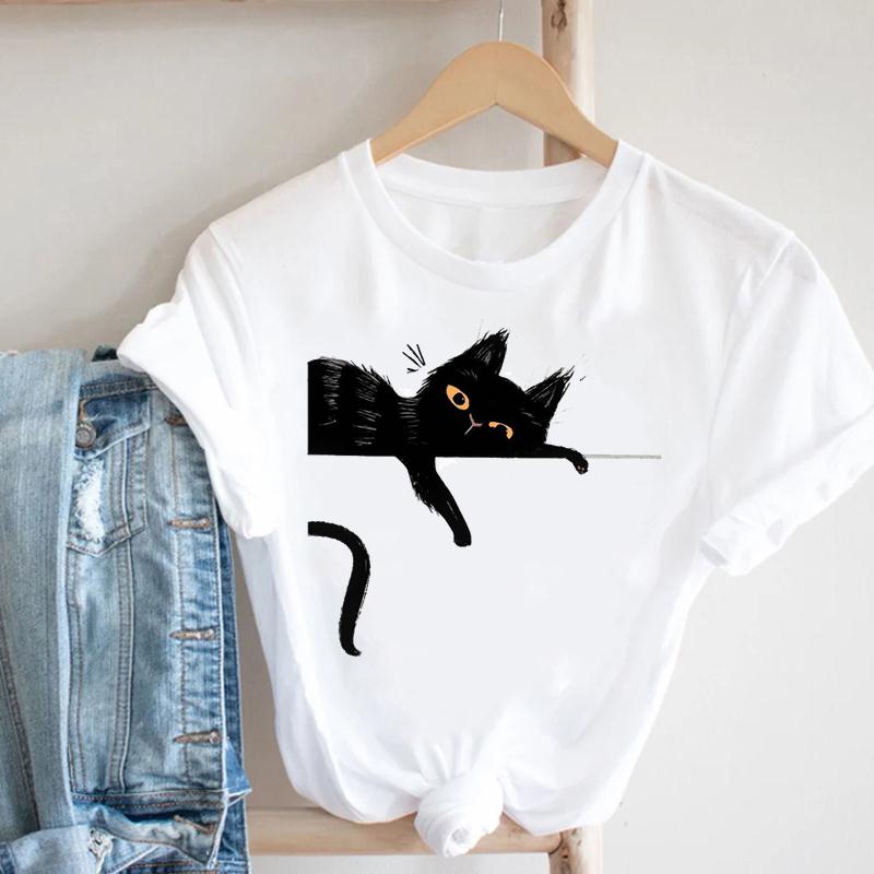 Summer Cat Women Short Sleeve Print Tee Top Love Cute Style Fashion T-shirt  Lady Female Clothing Casual Graphic T-shirt