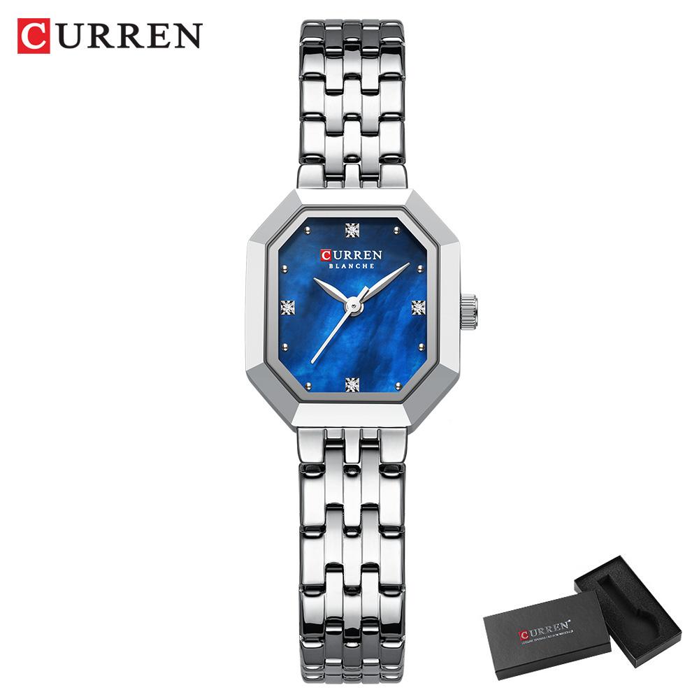 CURREN Square Stainless Steel Ladies Watch Elegant Simple Fashionable Gift Watch with Box