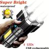 1pc LED Flashlight, Powerful 4 LED Flashlight With COB Side Light, 4 Modes USB Rechargeable LED Torch, Waterproof Built In Battery Flashlight
