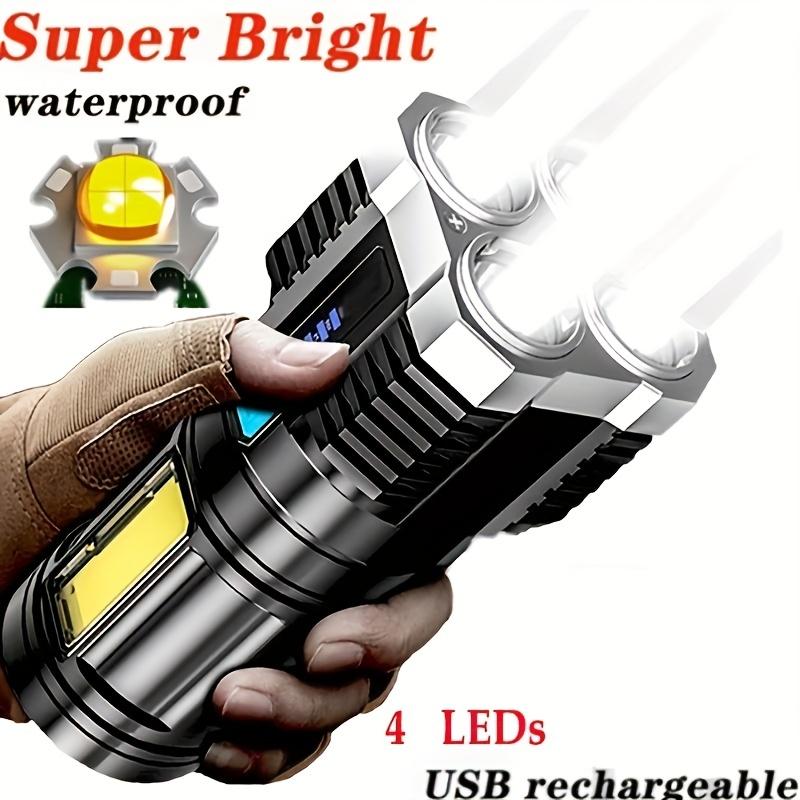 1pc LED Flashlight, Powerful 4 LED Flashlight With COB Side Light, 4 Modes USB Rechargeable LED Torch, Waterproof Built In Battery Flashlight