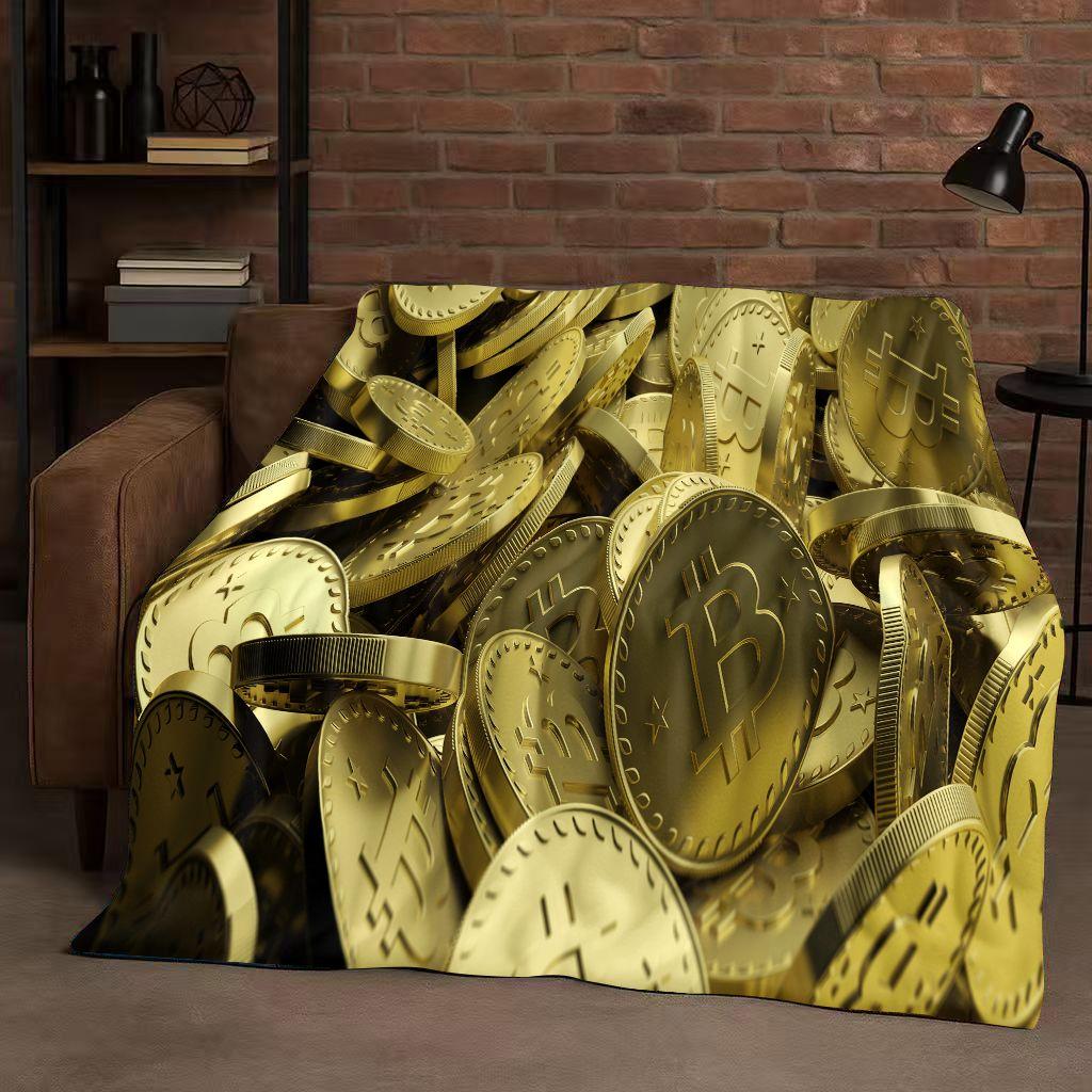 3D Rich BTC Bitcoin Circuit Board Art Cartoon Flannel Blanket,Ultra Soft Warm Plush Throw for Home Bedroom Bed Sofa Cover Kids