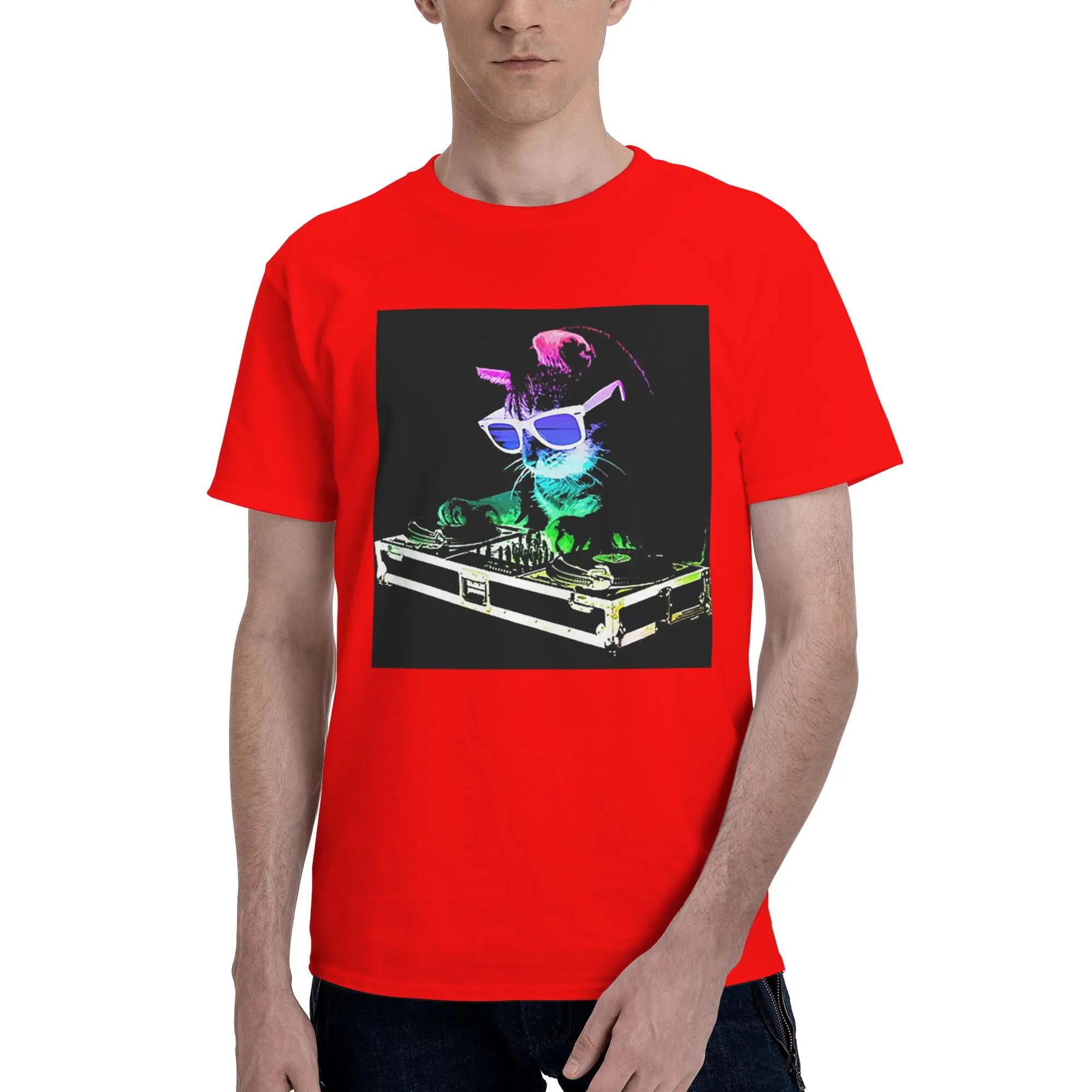 House Cat Rainbow Dj Kitty Men TShirt Plus Size T Shirts Mens ONeck Cotton Tees Short Summer Male S
