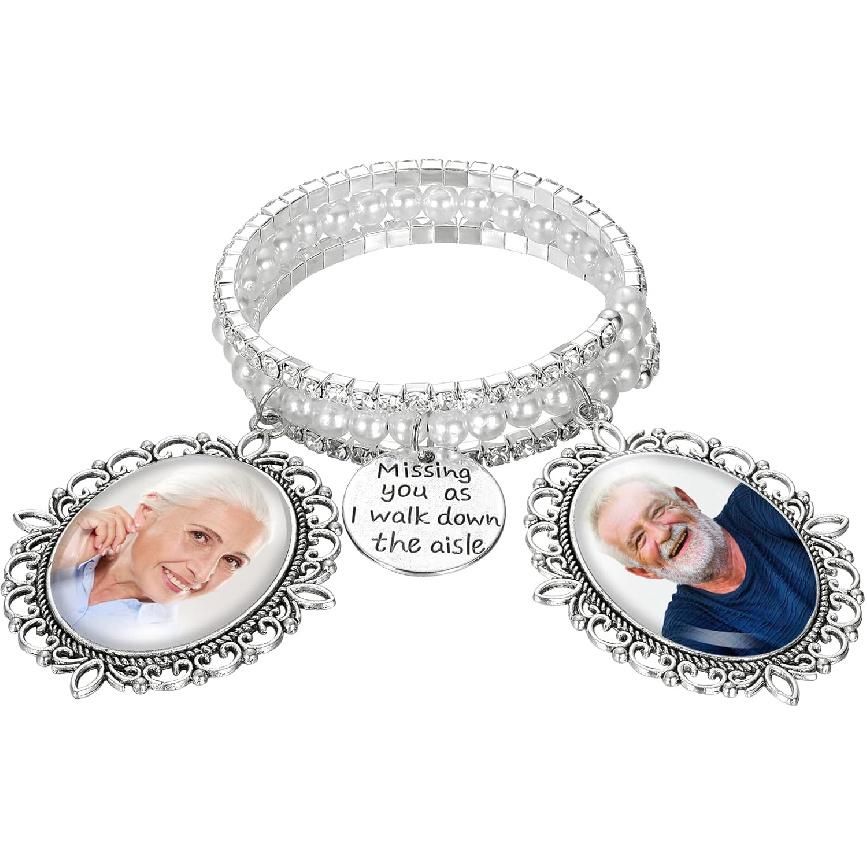 Hicarer Wedding Bouquet Picture Frame, 2.5 Inches Bride Bouquet Photo Charm Memorial Lacy Oval Photo Pendant for Wedding Memory Bridal Shower Large