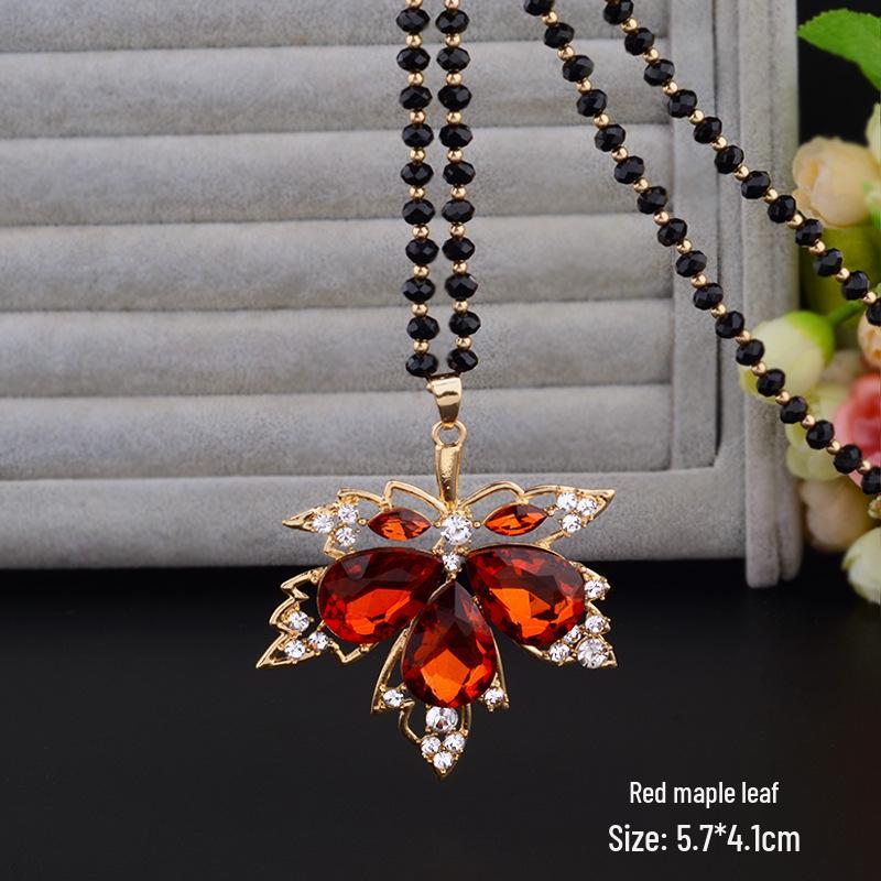 Elegant Women’s Crystal Flower Pendant Necklace - Versatile Autumn/Winter Sweater Chain Accessory