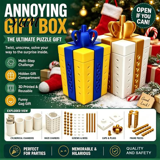 Novelty Surprising Box for Parties Annoying Prank Puzzle Gift Box, 3D Printed Reusable Cash & Card Tricky Container Holder, Hilarious Challenge Funny