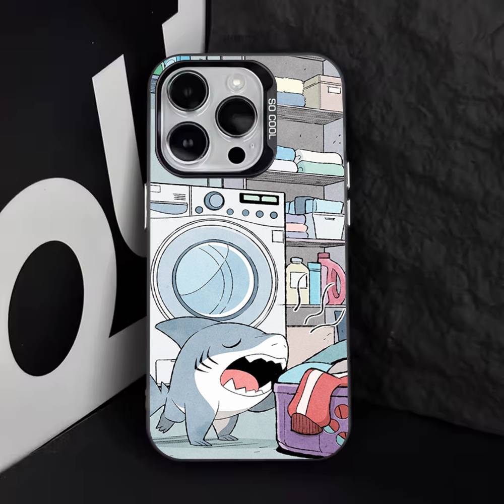 Cartoon Cute Shark Phone Case For iPhone 16,15,14,13,12,11,8,7,Pro,Max,Plus,Mini,XS,SE Anti Fall Black Matte Hard
