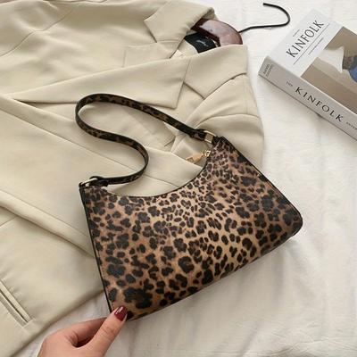 Stylish Leopard Print Shoulder Bag for Women - Chic Animal Print Design, PU Material with Zipper Closure, Polyester Lining