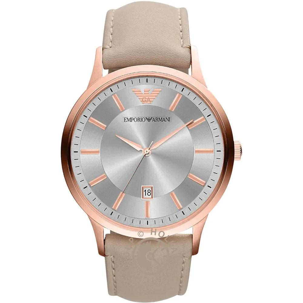 

Emporio Armani Renato Silver Beige Leather Men s Quartz Watch with Date AR2464 серебряный