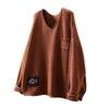Women's Artistic Loose V-Neck Cotton Knit Sweater - Autumn Long Sleeve, Versatile Large Size