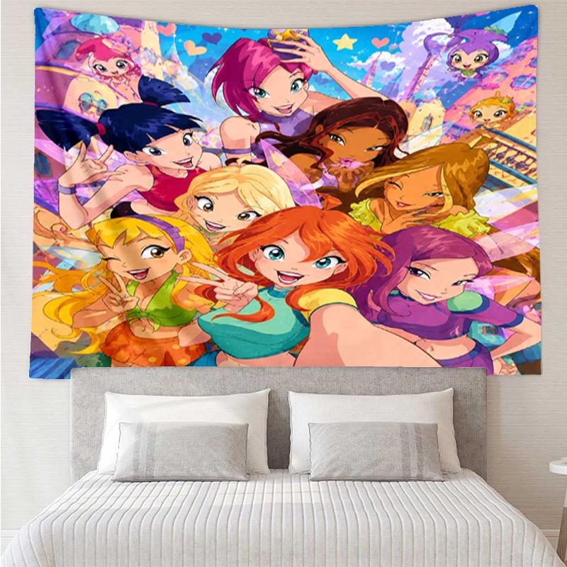 Winx Club Print Tapestry, Backdrop, Easy Setup, Ideal for Bedroom, Office & Living Room, with Aesthetic Wall Hanging Decor.