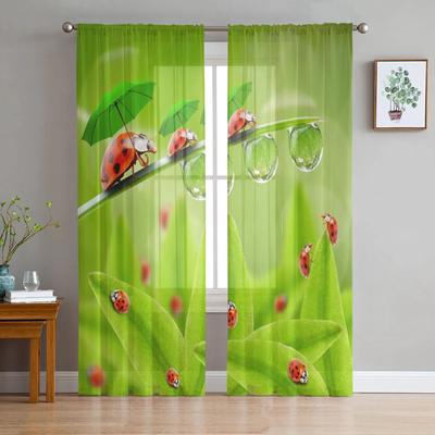 Cortinas de Tul de Lujo de Dibujos Animados de Mariquita Cortina Moderna de Chifón para Sala de Estar Cocina Dormitorio Visillo