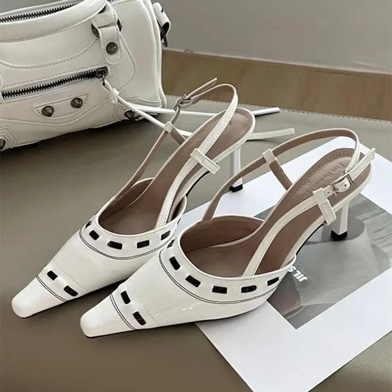 Braided Strap Designer Patent Leather Women Pumps Sexy Pointy Toe Thin Heels Hollow Slingbacks High Heeled Sandals Office Shoes