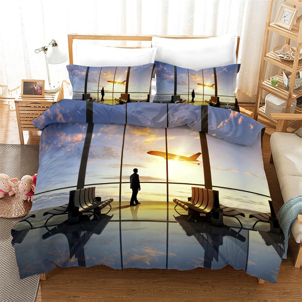 Airplane Duvet Cover Set King Queen Size for Kids Children Teens Aviation Aircraft Sky Bedding Set Polyester Comforter Cover
