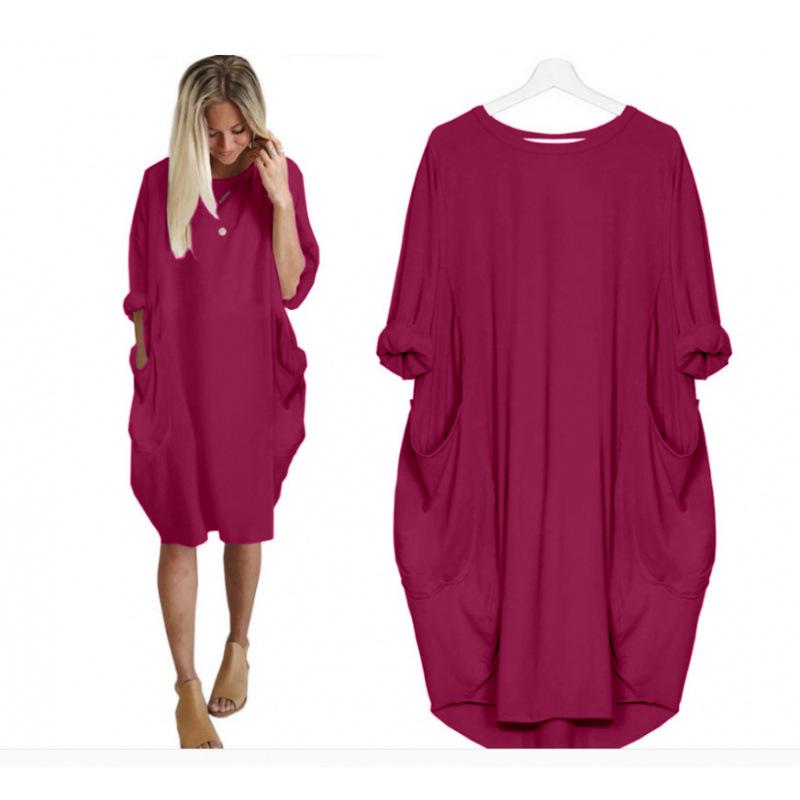 Women's Casual Loose Pocket Long Sleeve Plus Size Dress