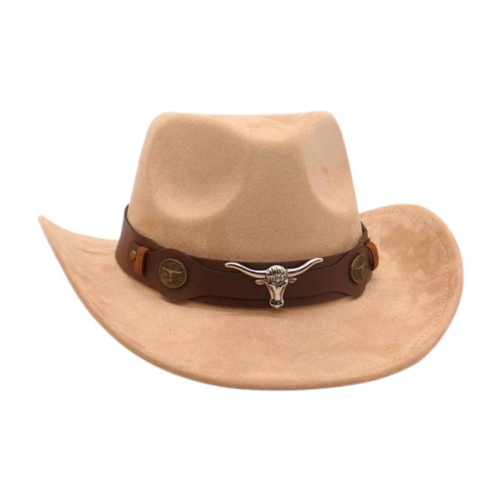 Ethnic Style Western Cowboy Hat Stage Jazz Hat Brown Ox Head Suede Top Hat