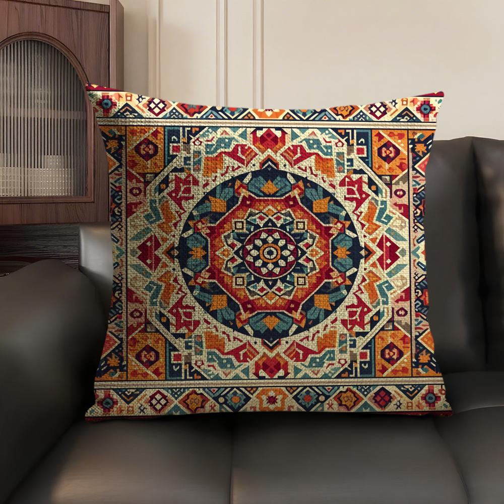 Bohemian Check Pattern Cushion Cover Natural Linen Organic Fabric DoubleSided Printing Sofa Home Decor Gift Pillow Case