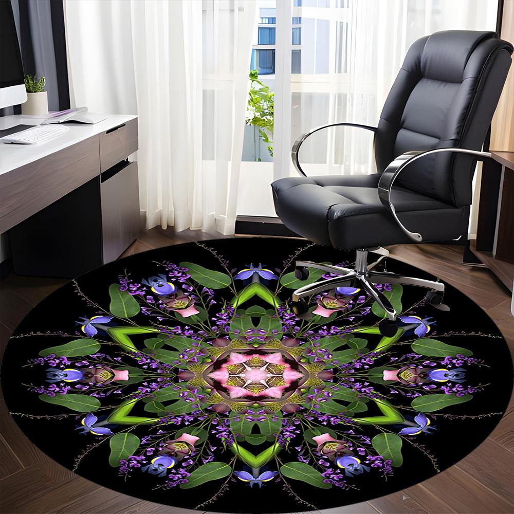 1pc Floral Mandala Chair Carpet for Office, Round Polyester Mat, Indoor Decor for Office, Washable Non-slip Carpet yy251219006