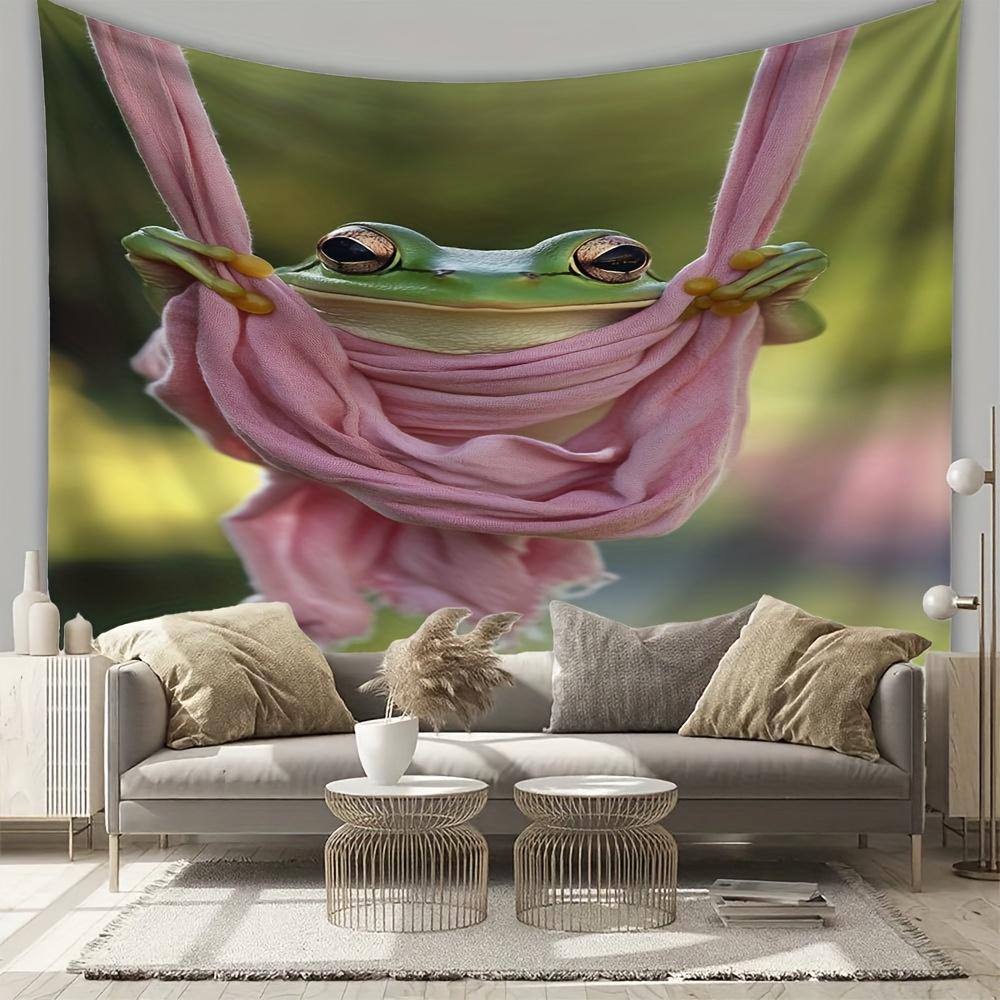

Green tree frog hanging Digital printing polyester wall tapestry suitable for use in living rooms bedrooms offices bars party 74x94cm(29x37in)