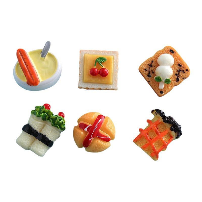 Simulation Food Toy Charms & DIY Resin Accessories: Cake, Bread, Phone Case, Hair Clips, Refrigerator Magnets, Stickers.