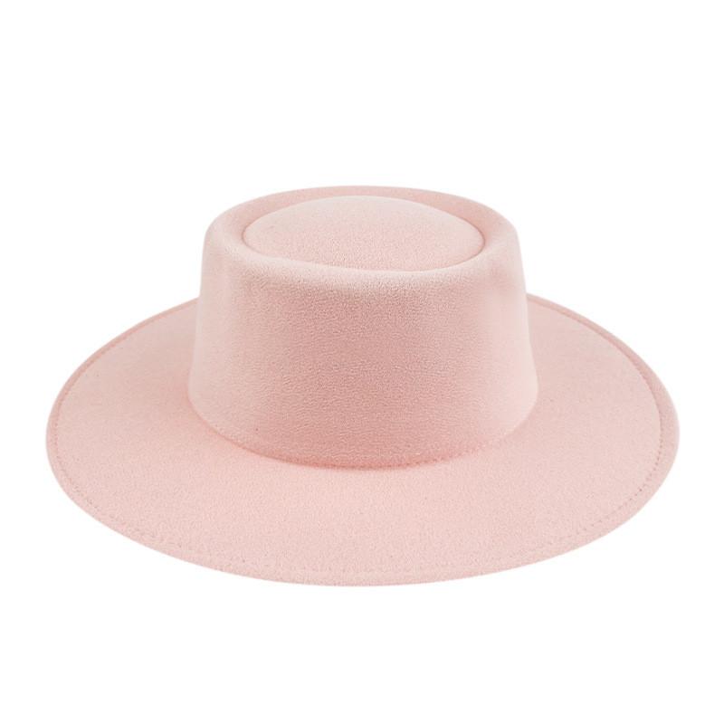 Formal Britishstyle Hat Wide Brim Flat Top Solid Color Winter Frenchinspired