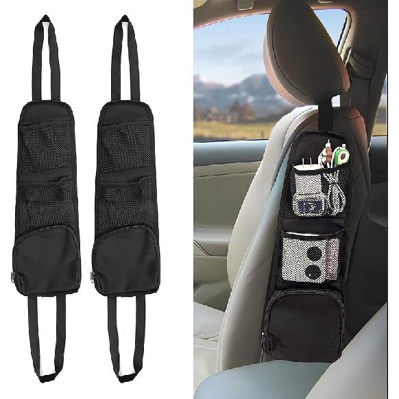 QUICTO 2PCS Car Seat Storage Hanging Bag, Multi-Pocket Seat Side Organizer, Multifunctional Mesh Net Pocket, Can Hold Mobile Phone, Wallet, Glasses,