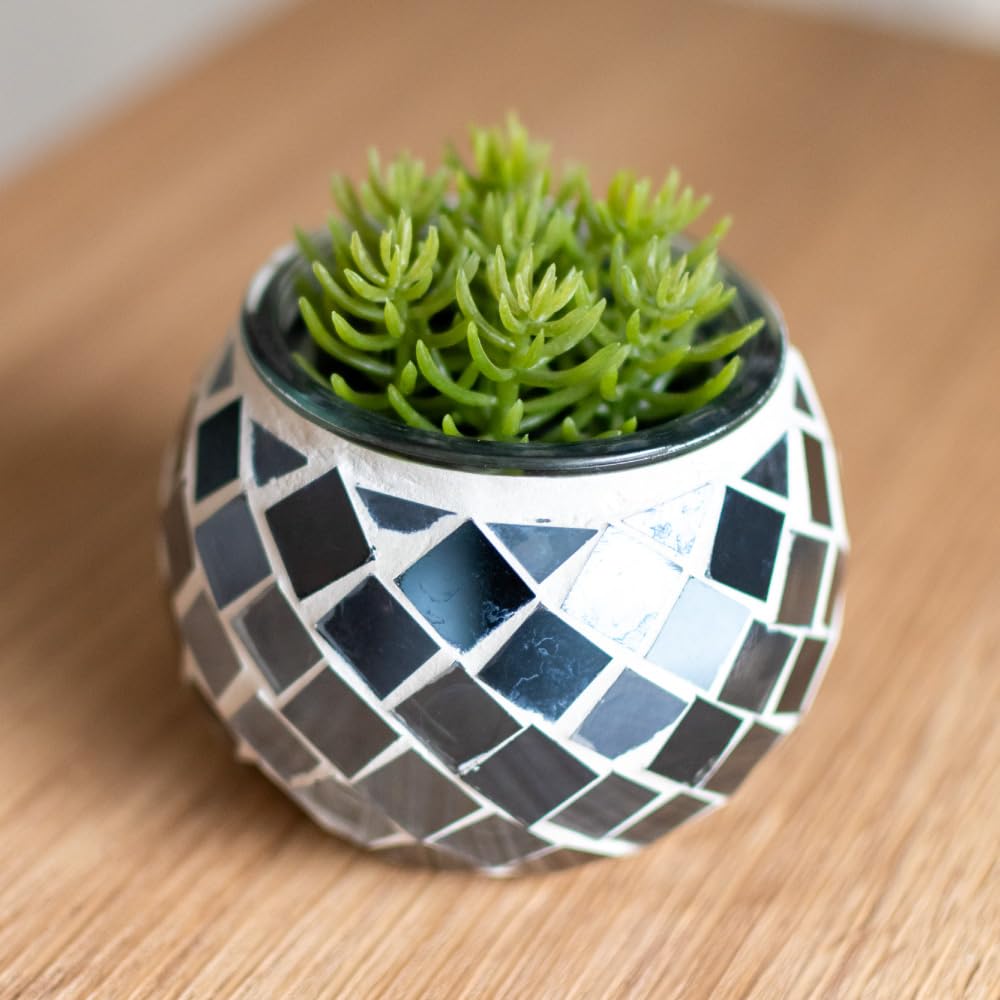 Stylowa mozaika szklana Kaleido okrągła kwiat rozmiar mała doniczka, czarna, 2,5,