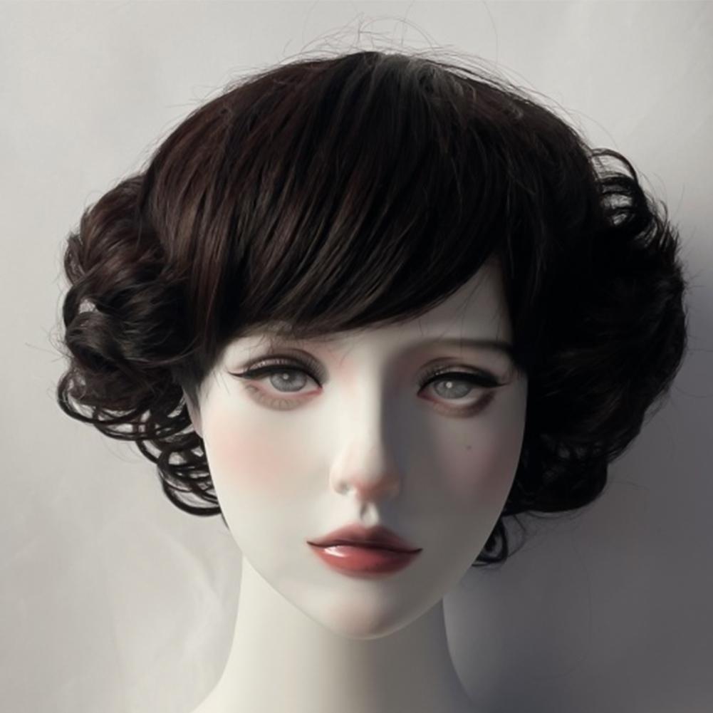 Шелковая парик-завиток для высоких температур Модный парик с косой челкой Белый/Черный/Коричневый #479288 чёрный