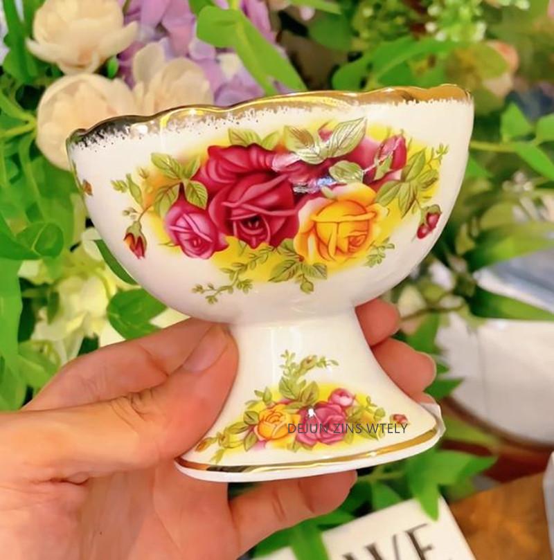 1PC Exquisite Bone China Cake Plate European Afternoon Tea Fruit Dish Tall Ceramic Ice Cream Bowl Kitchen Ceramic Tableware