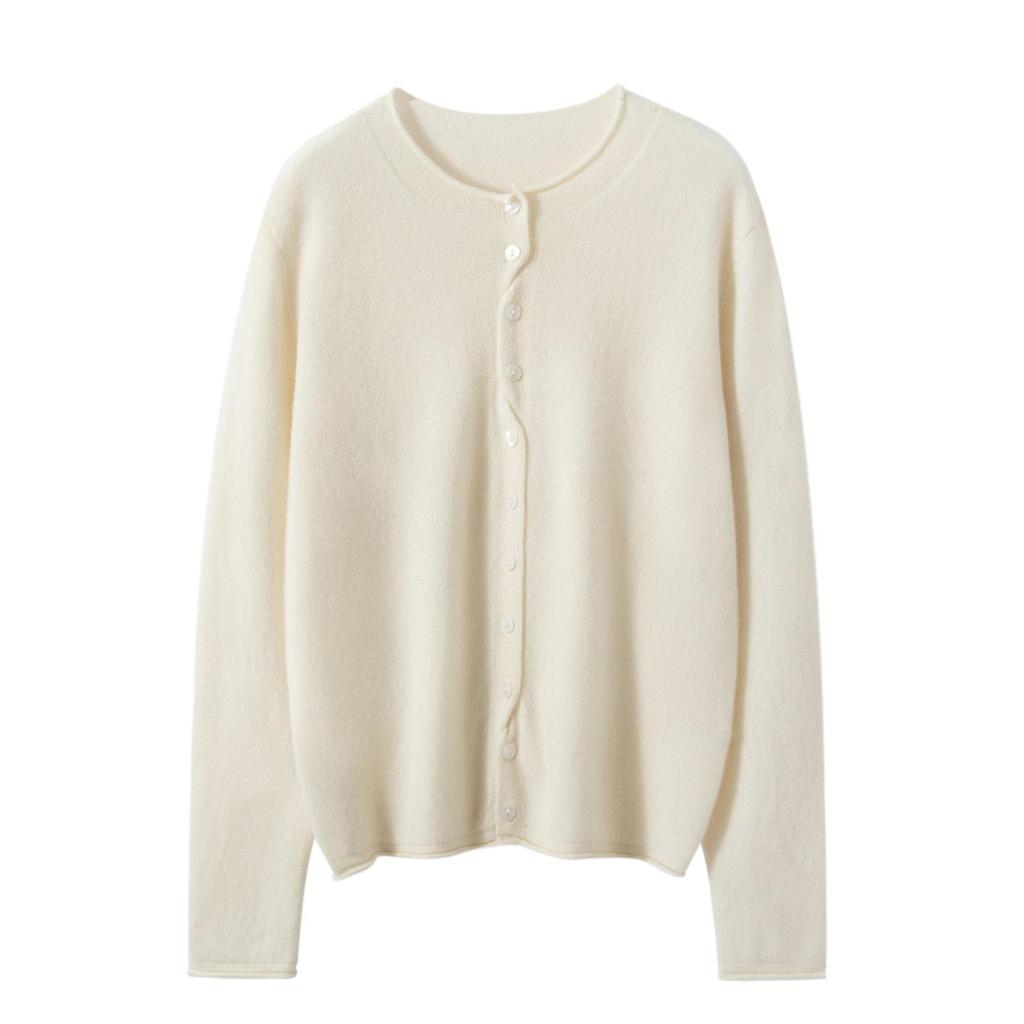 100% reiner Kaschmir Cardigan mit Rollsaum für Damen - Schlankmachender Herbst/Winter Strickpullover im Mehrknopf-Stil
