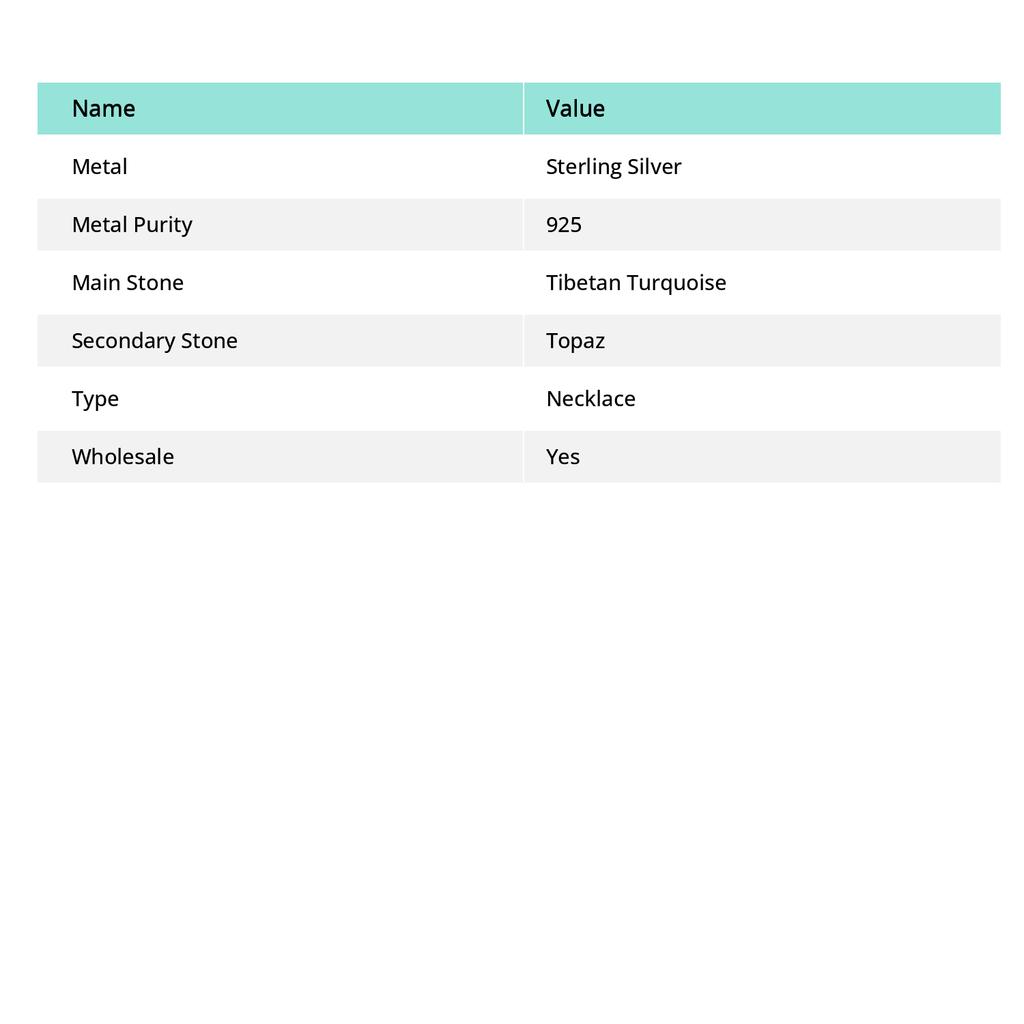 Natural Tibetan Turquoise, Topaz 925 Sterling Silver Jewelry Necklace 18" b3y64