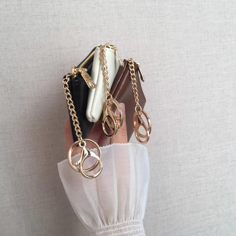 Fashion PU Leather Mini Coin Purse with Metal Chain Keyring, Multi - Minimalist Women's Card & Cash Wallet