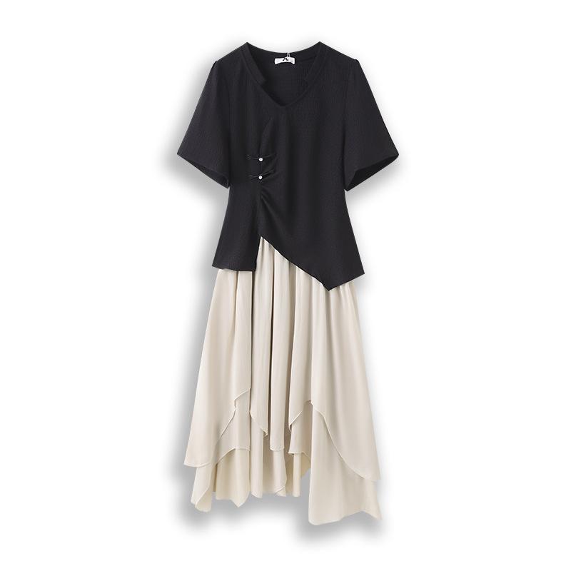 

Новый летний стиль женского комплекта большого размера: новый топ в китайском стиле и юбка неправильной формы 2XL